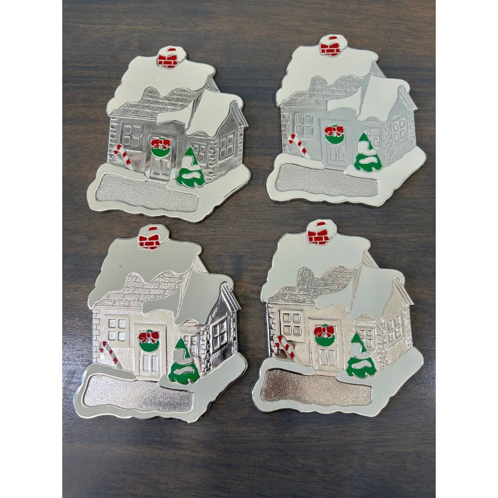 Vintage Wm A Rogers Silverplate Christmas Cottage Coasters